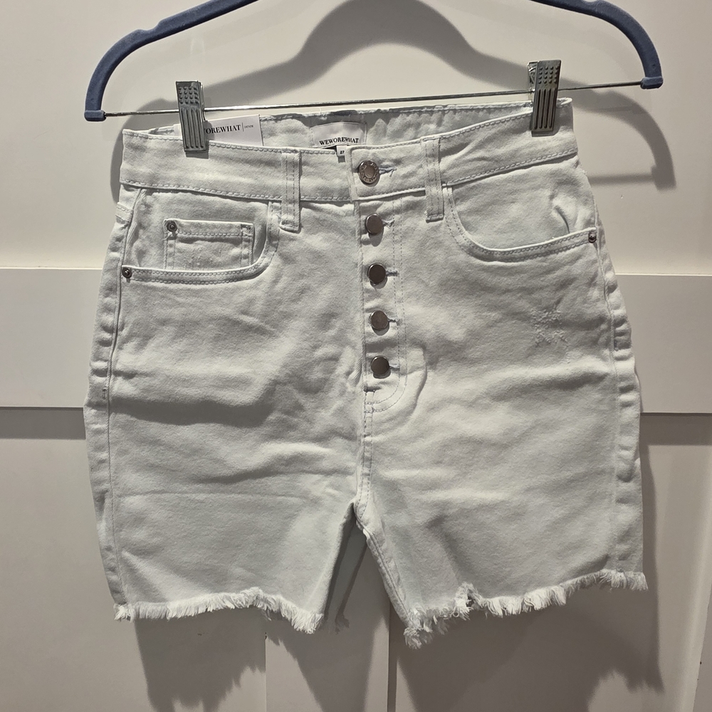 WeWoreWhat Womens Biker Button Fly Shorts Zut Super Bleached Stretched Denim 27